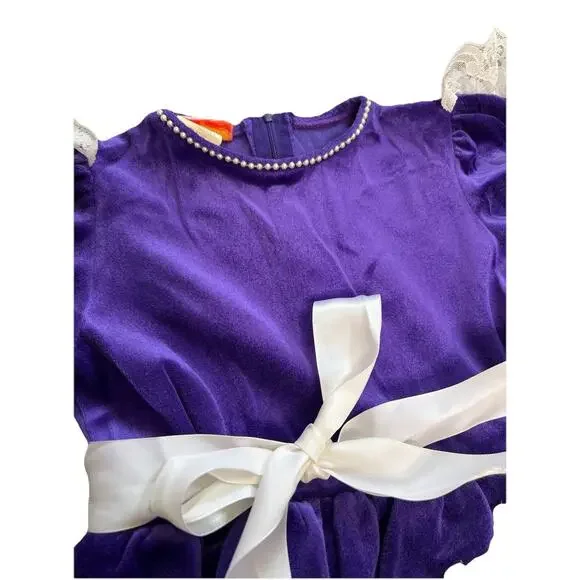 Vintage Classmate Fashions Velvet Purple Dress Ruffles Retro Kids Size 6